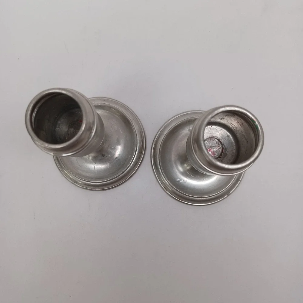 Royal Daalderop Pewter Candlesticks Set of 2 Made in Holland Vintage Silver 4.5